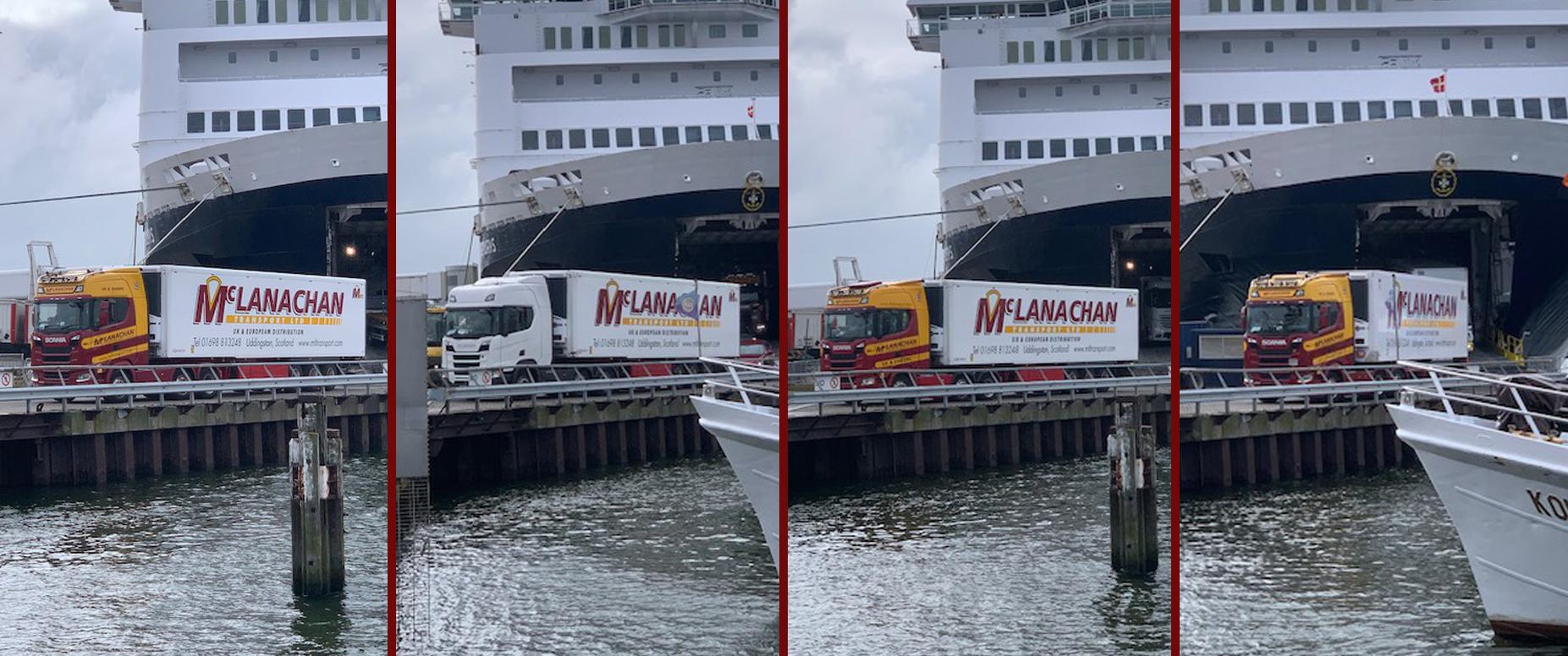 4 vehicles coming off ferry